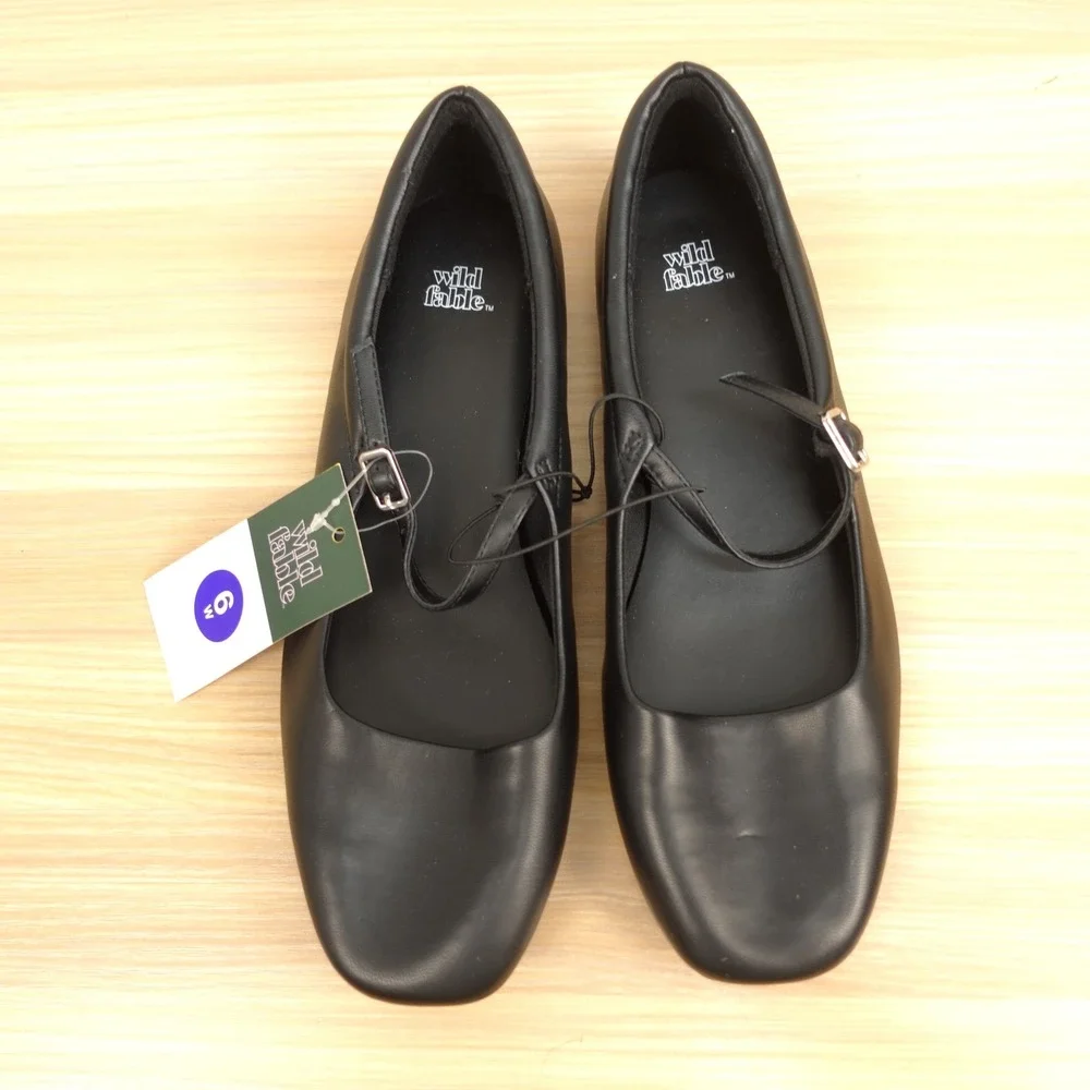 Mary Jane Ballet Flats Womens 6 W Black Soft Goth Leather Academia WILD FABLE